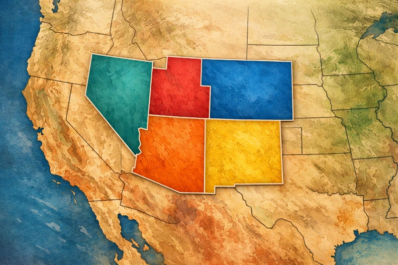 Map of AZ, UT, NM, CO and NV Map of AZ, UT, NM, CO and NV